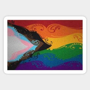 Fancy Swooped and Swirled Progressive Rainbow Pride Flag Background Magnet